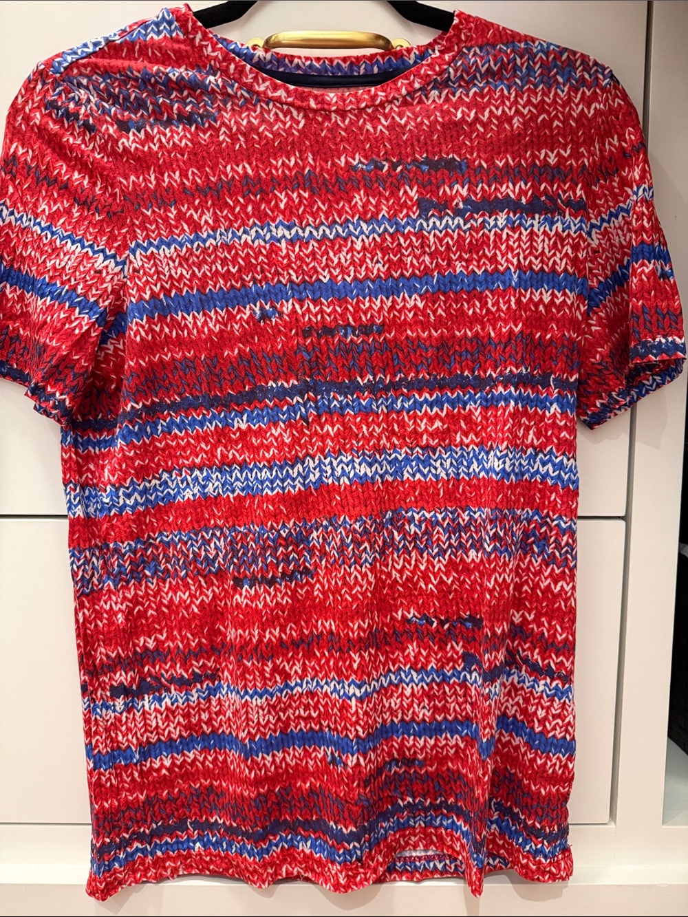 Tory Burch Red and Blue Striped Short Sleeve Knit Tee size Small